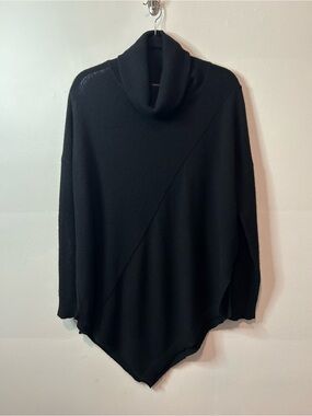 360 Cashmere Black Cowl Neck Asymmetrical Hem Tunic Sweater Oversized Medium